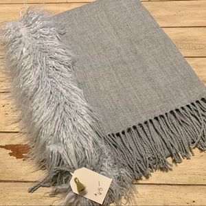 Wool Mongolian Fur Trimmed Shawl